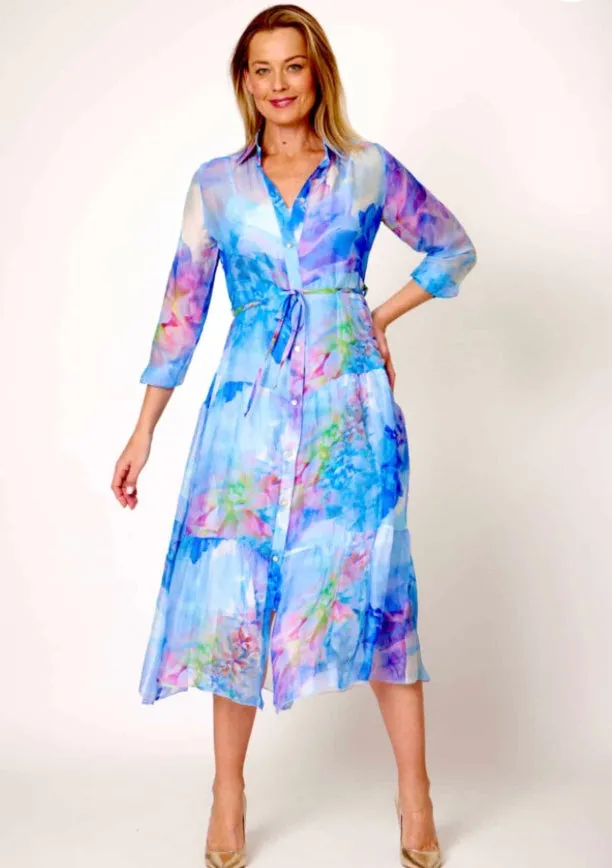 Tiered Silk Button Up Dress