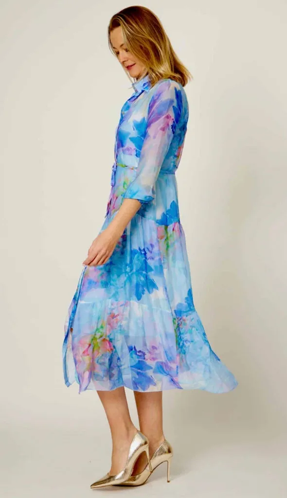 Tiered Silk Button Up Dress