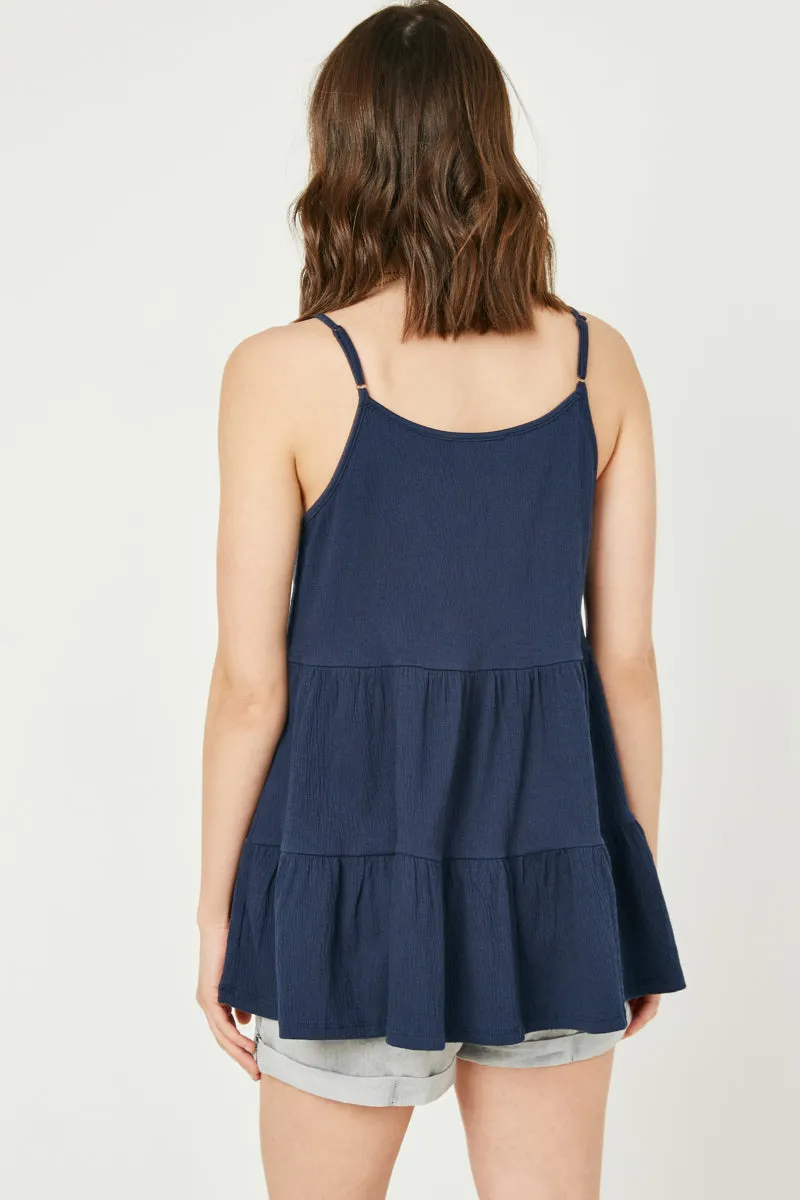 Tiered Texture Knit Sleeveless Tassel Top