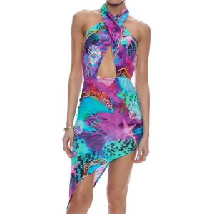 TREASURE - Halter Neck Cut Out Asymmetric Midi Dress