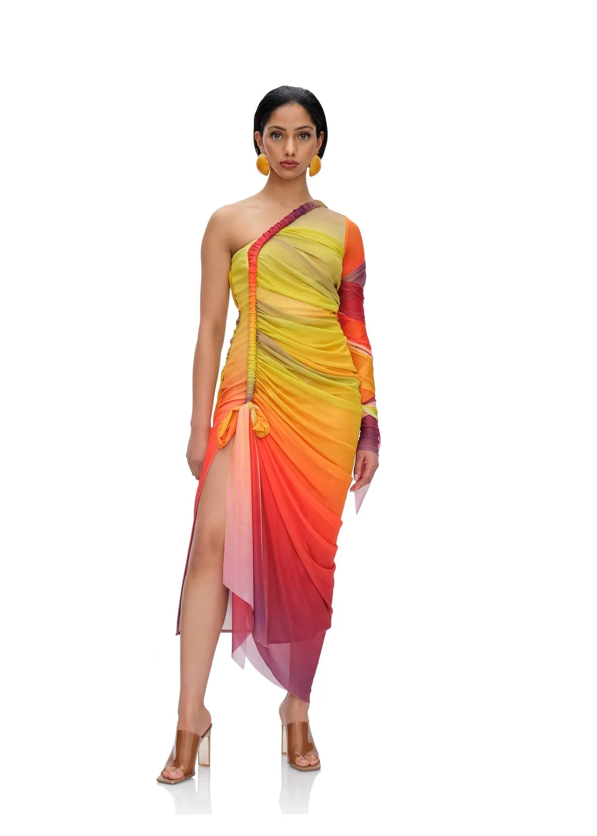 Turi Asymmetric Mesh Dress | Adwa Print