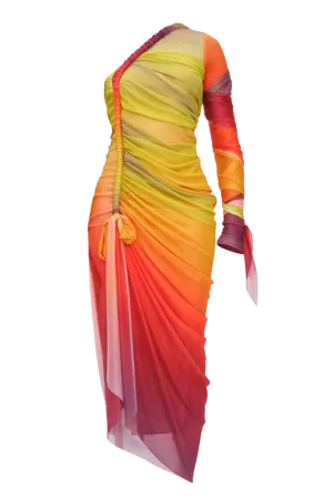 Turi Asymmetric Mesh Dress | Adwa Print