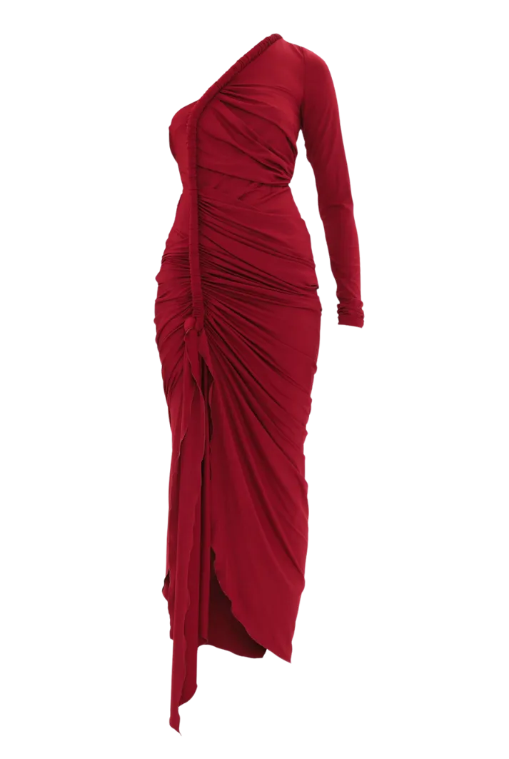 Turi Asymmetric Mesh Dress | Red