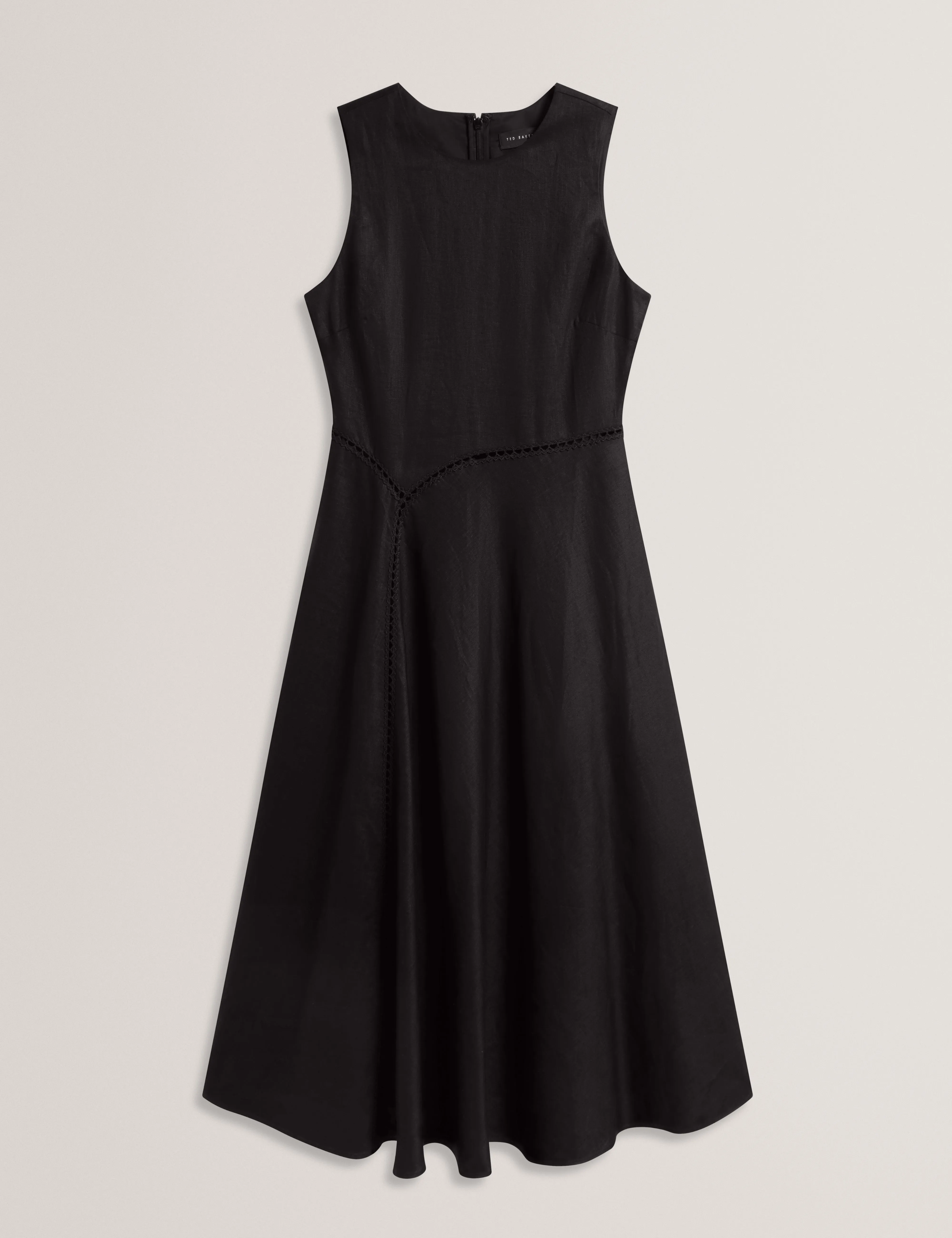 Uliaa Asymmetric Trim Detail Linen Midi Dress Black