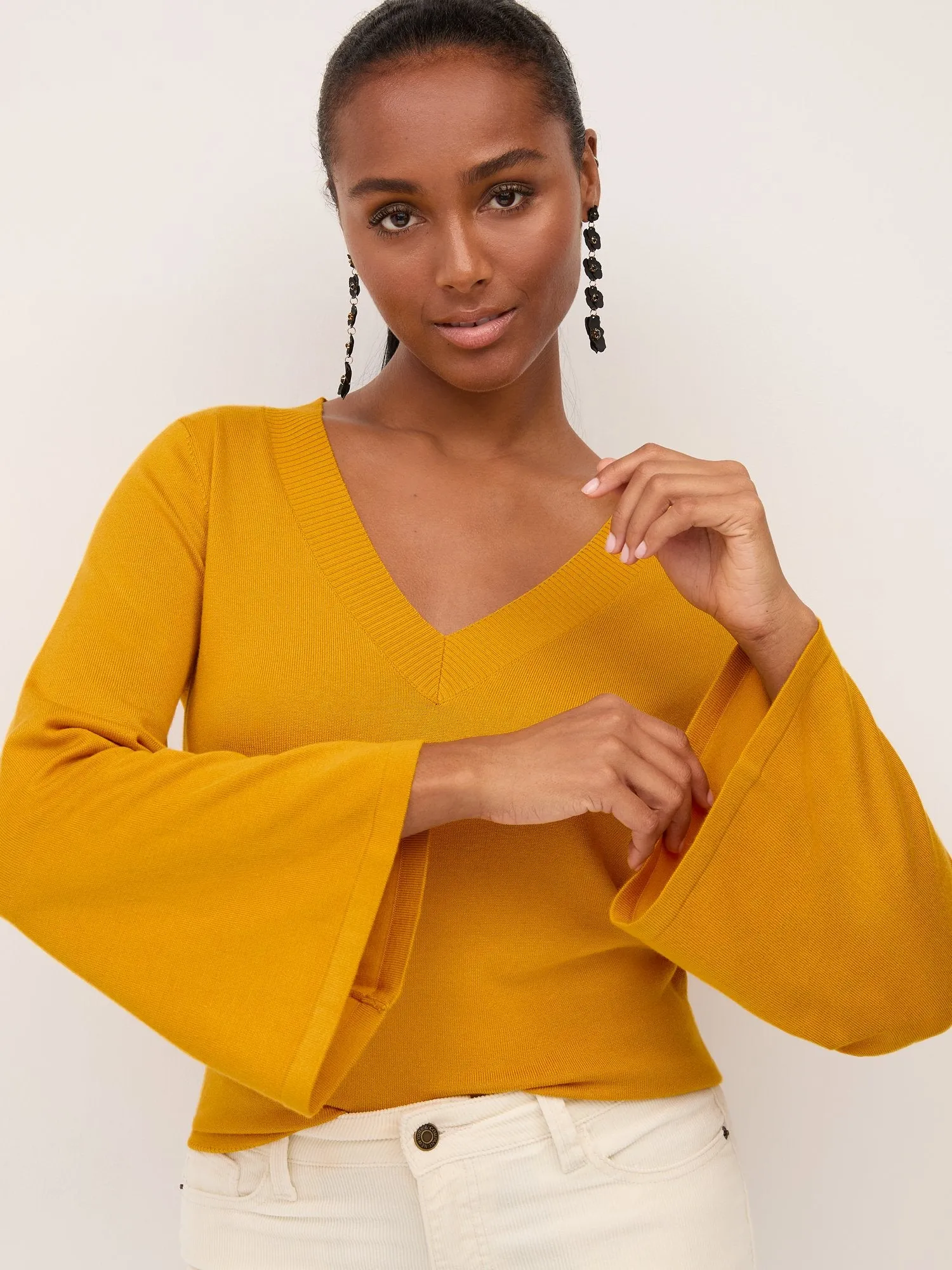 V-Neck Bell-Sleeve Sweater