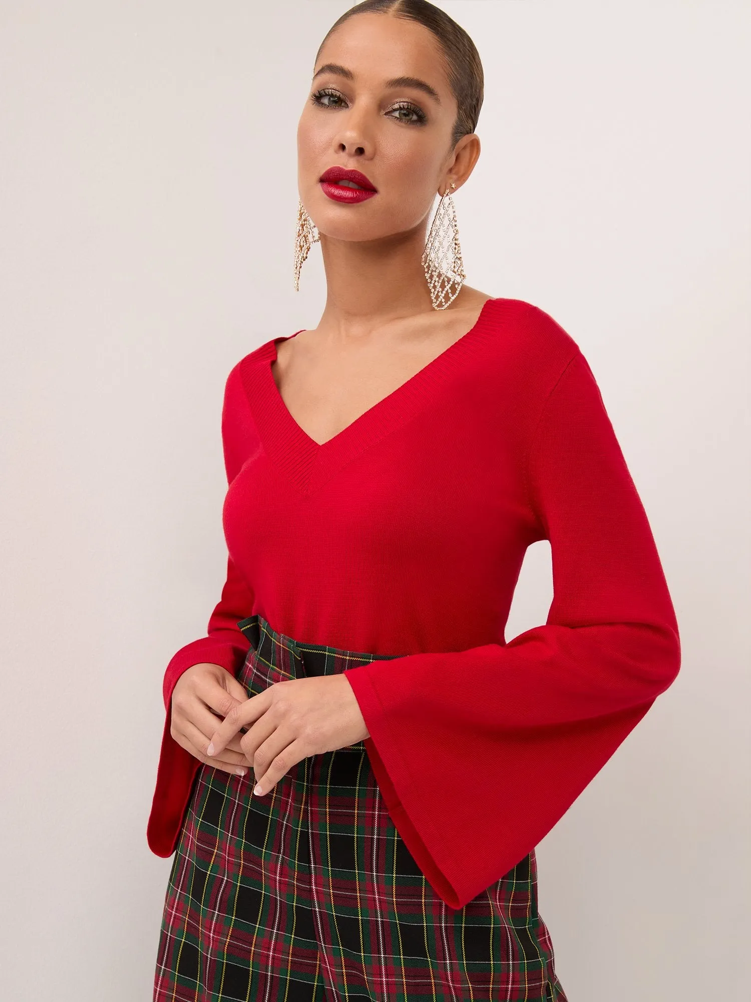 V-Neck Bell-Sleeve Sweater