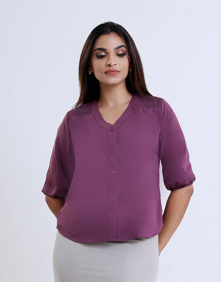 V-Neck Blouse with Puff Sleeves