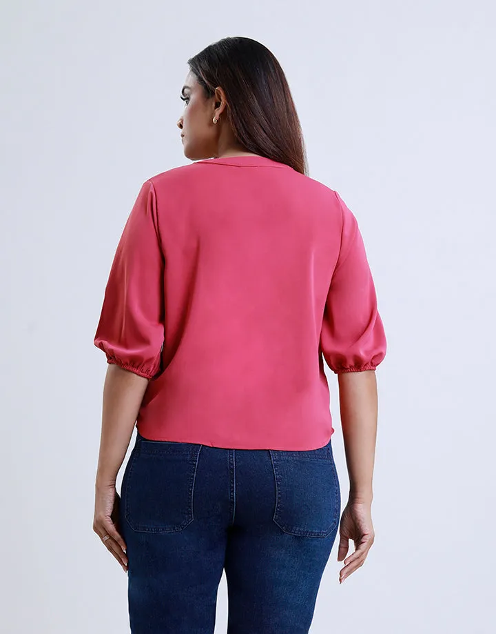V-Neck Blouse with Puff Sleeves
