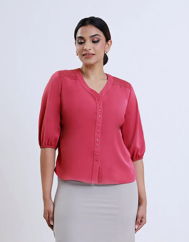 V-Neck Blouse with Puff Sleeves