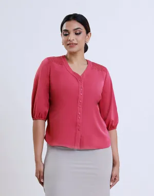 V-Neck Blouse with Puff Sleeves