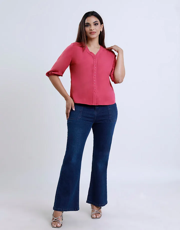 V-Neck Blouse with Puff Sleeves