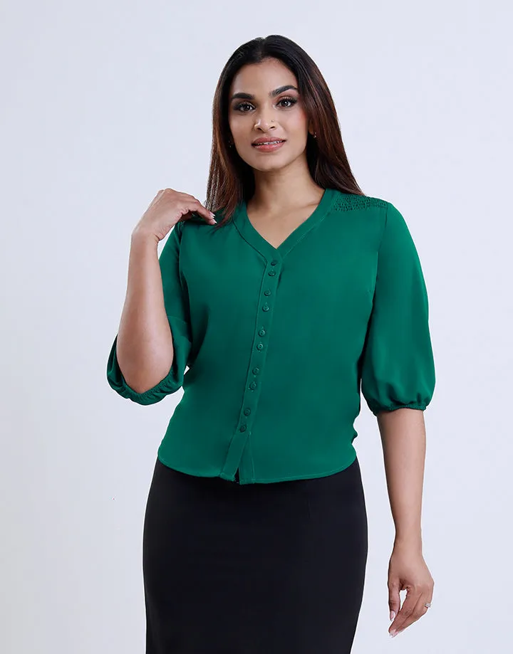 V-Neck Blouse with Puff Sleeves