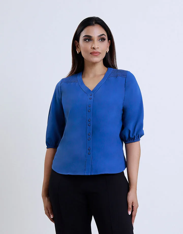 V-Neck Blouse with Puff Sleeves