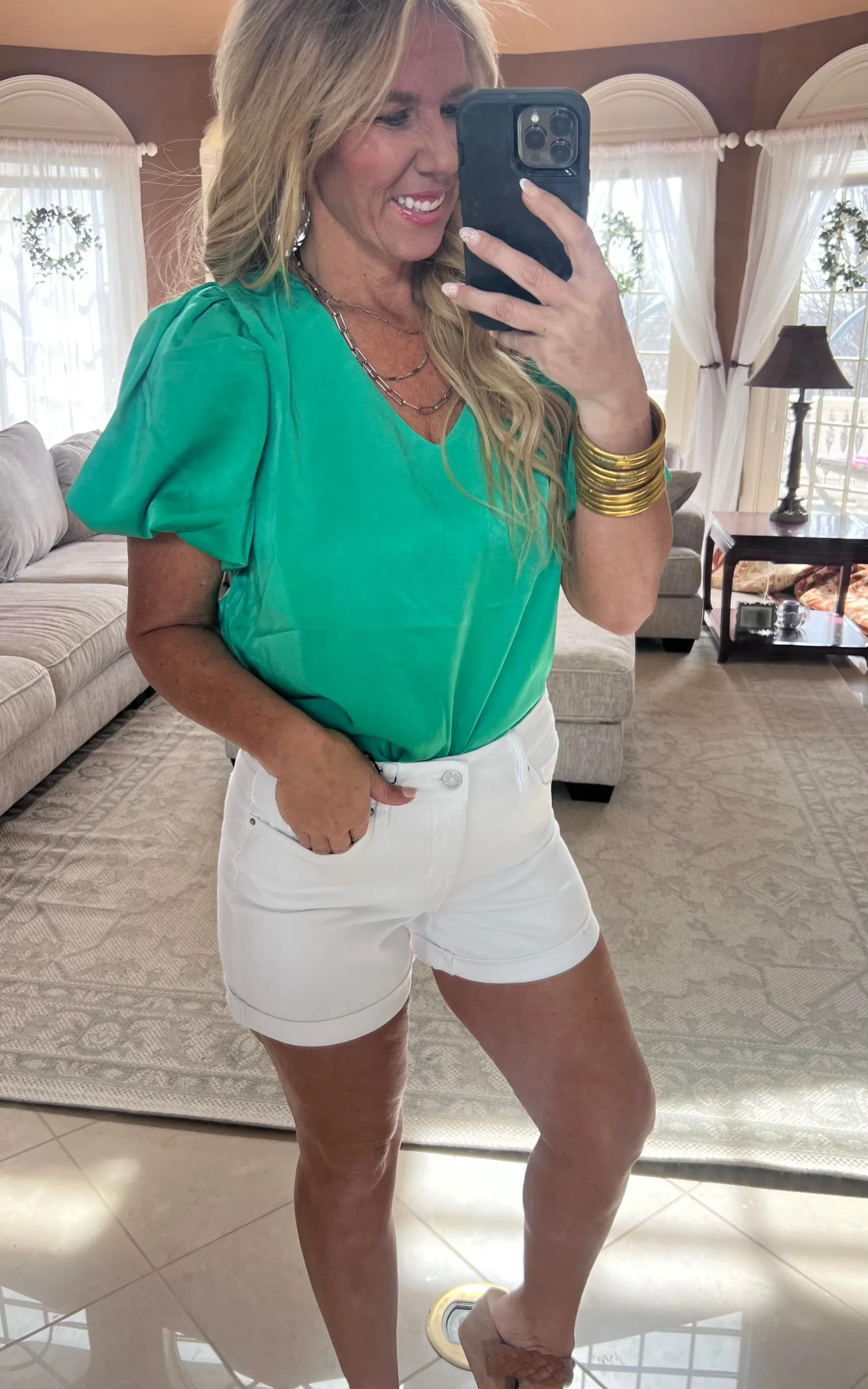 V-Neck Puff Sleeve Blouse Top - Final Sale