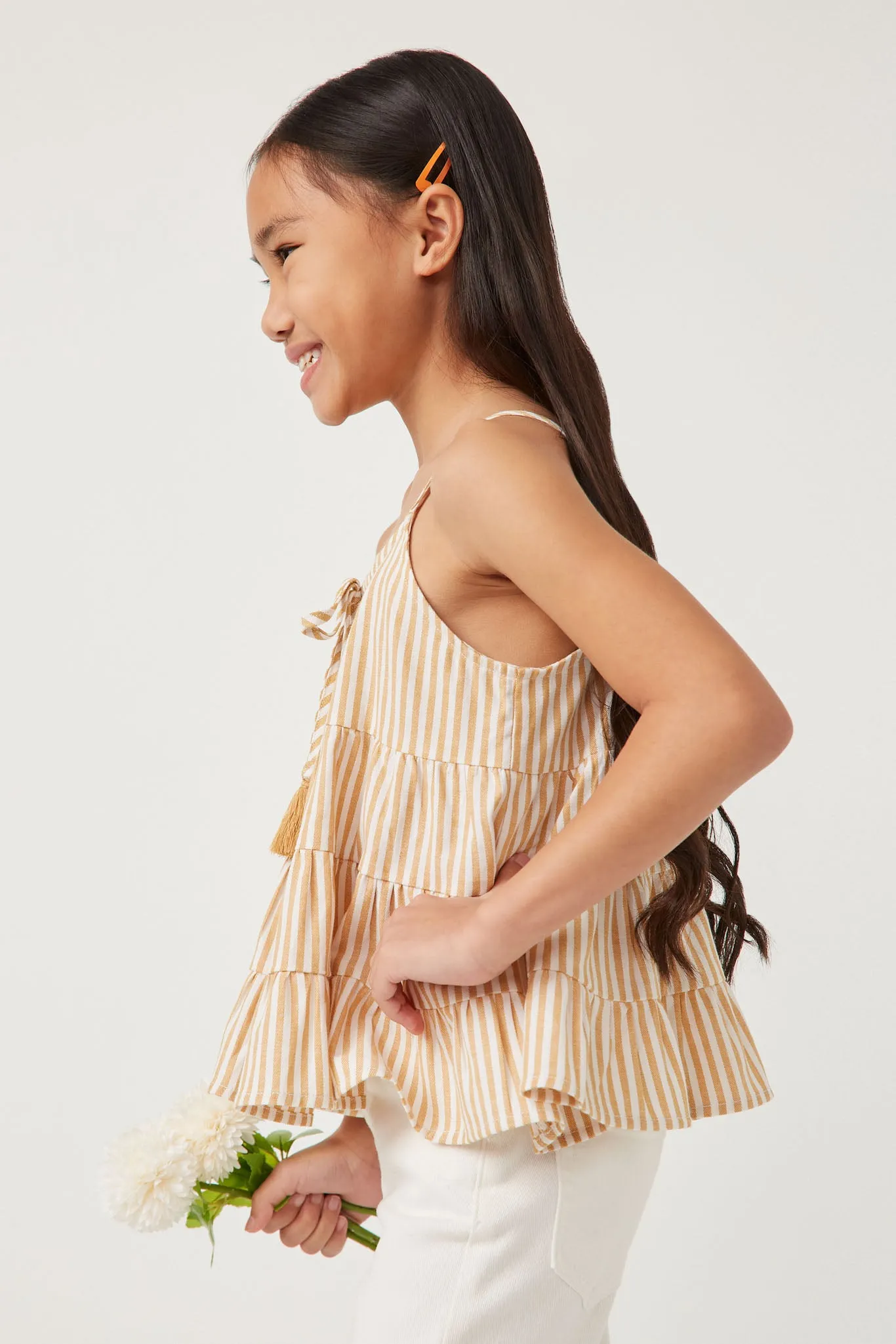 Vertical Stripe Tassel Tie Tiered Tank