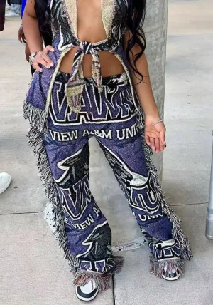 Vibrant Multi-Color Print Tassel Pants for Effortless Style