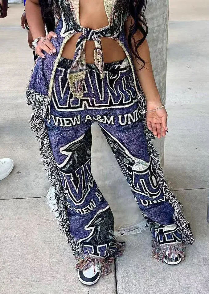 Vibrant Multi-Color Print Tassel Pants for Effortless Style