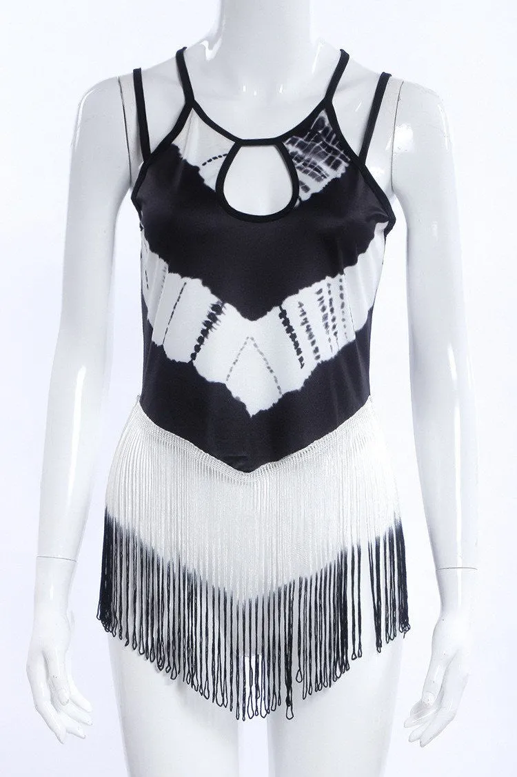 Vintage Hollow Tassel Tops Sleeveless Camis Women Fashion U Neck Printing Beach Shirts High