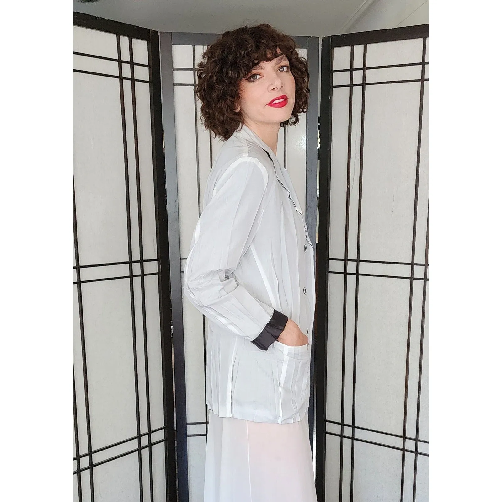 Vintage Issey Miyake Blazer White Crinkled Texture Y2K Med