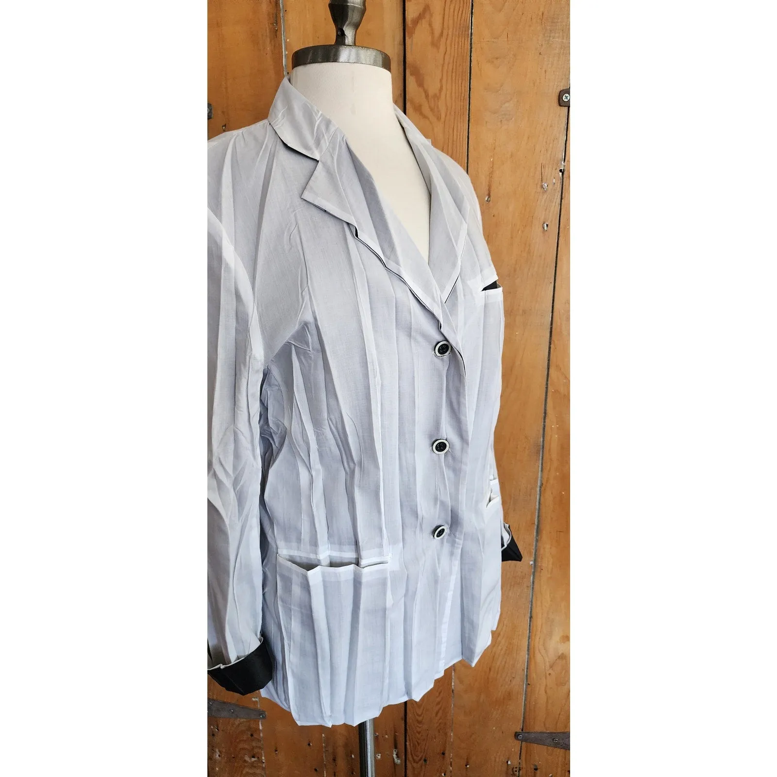 Vintage Issey Miyake Blazer White Crinkled Texture Y2K Med