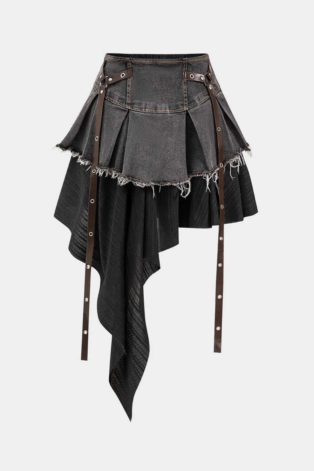 Vintage patchwork denim high waist skirt 