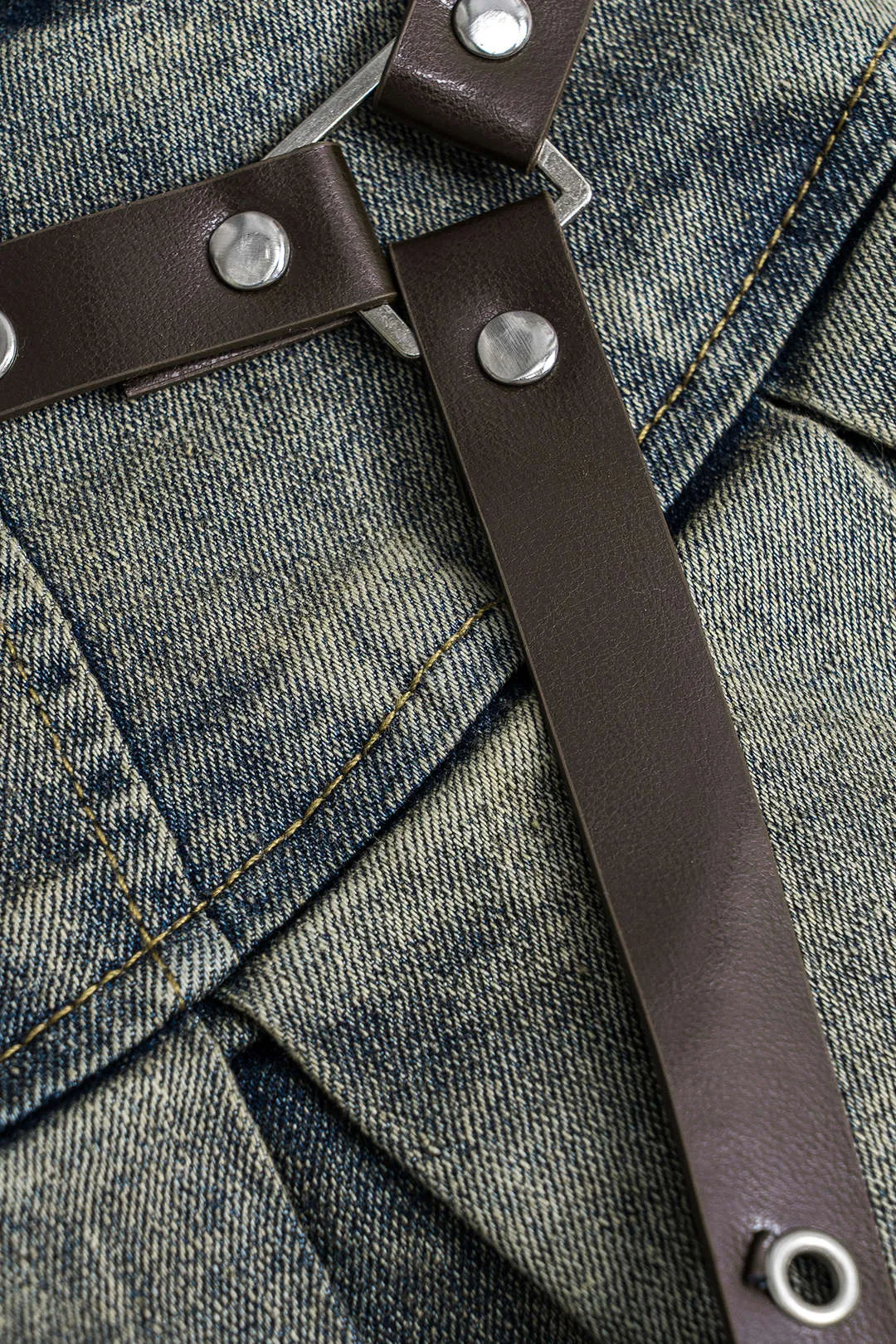 Vintage patchwork denim high waist skirt 