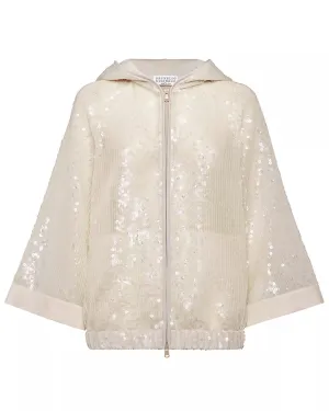 Warm White Sequin Paillette Hooded Jacket