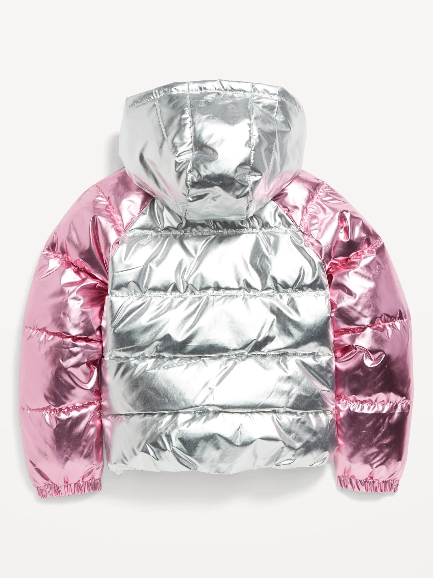 Water-Resistant Metallic Quilted Puffer Jacket for Girls