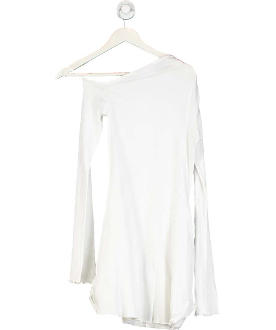 Weekday White Asymmetric Cotton Mini Long Sleeve Drape Dress UK S