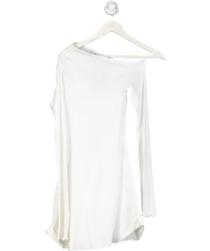 Weekday White Asymmetric Cotton Mini Long Sleeve Drape Dress UK S
