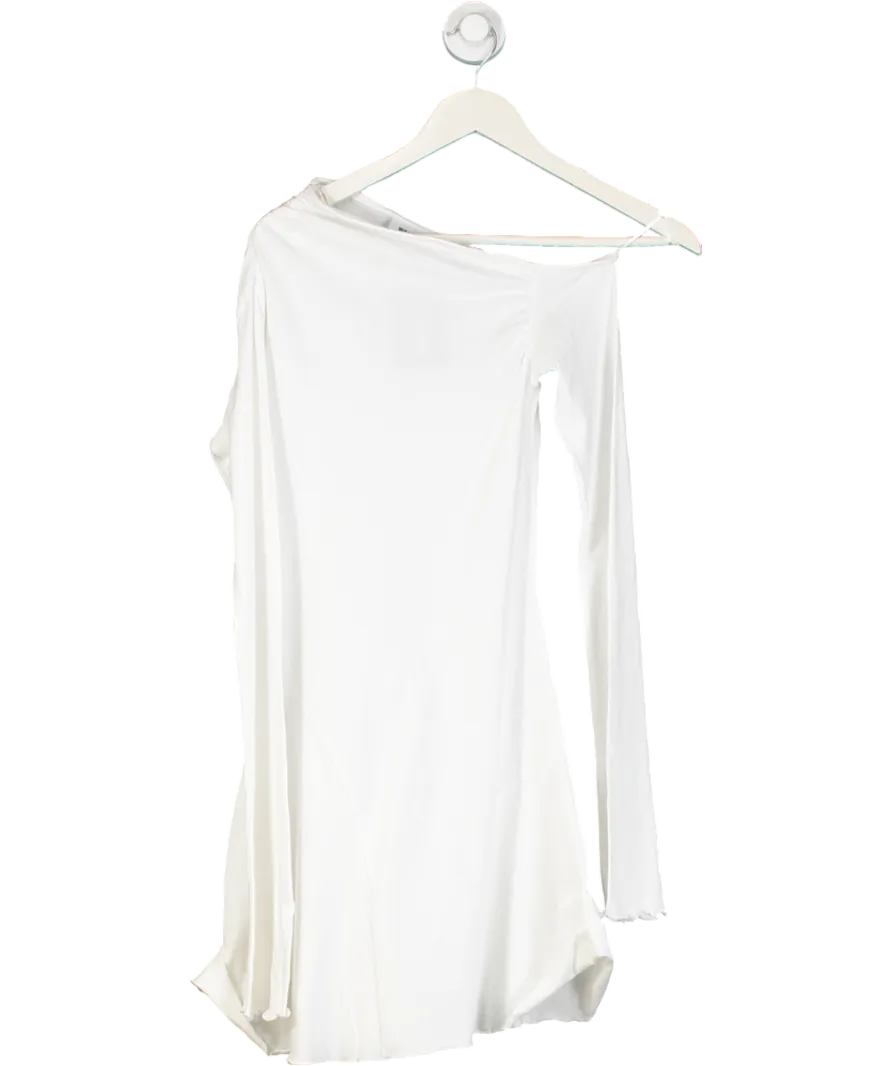 Weekday White Asymmetric Cotton Mini Long Sleeve Drape Dress UK S