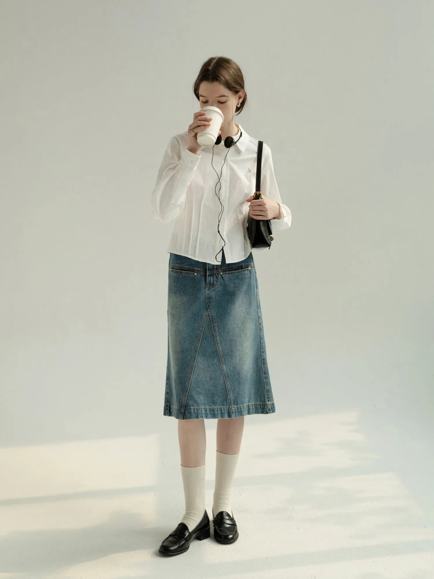 White Denim Fishtail Skirt