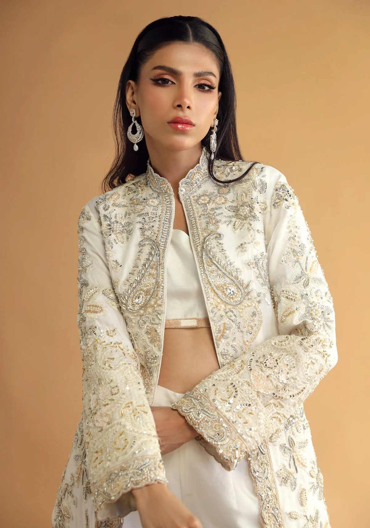 White Long Coat-Style Shirt, With Pants and Blouse