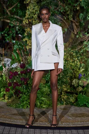 WHITE LONG SLEEVE ASYMMETRIC BLAZER DRESS