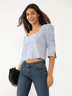 White Striped Puff Sleeve Top