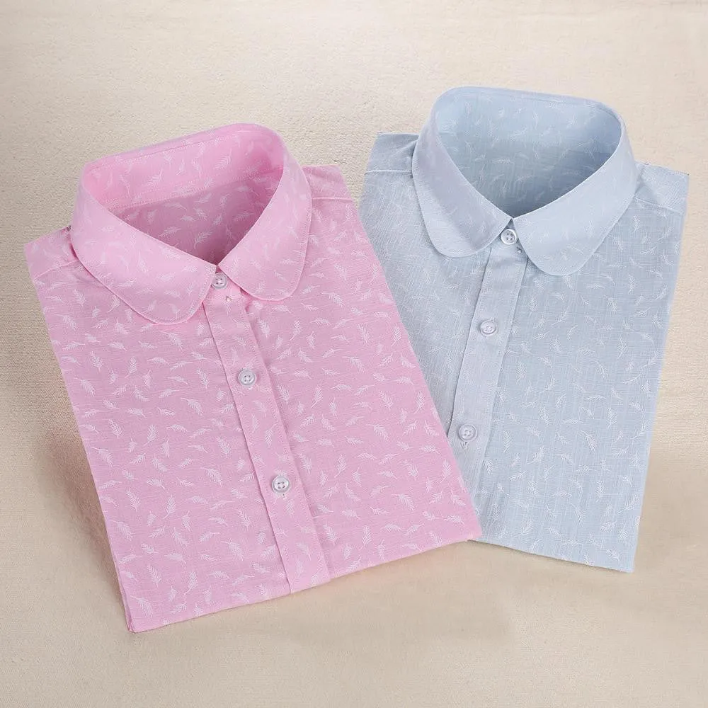 Women Cotton Linen Blouse Turn-down Collar Long Sleeve Printed Shirts Women Tops And Blouses Fashion Clothings