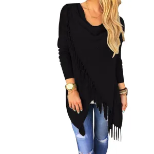 Women Long Sleeve Blouse Tassel Slash Dress Blouses Fashion Tops Ladies Casual Shirts