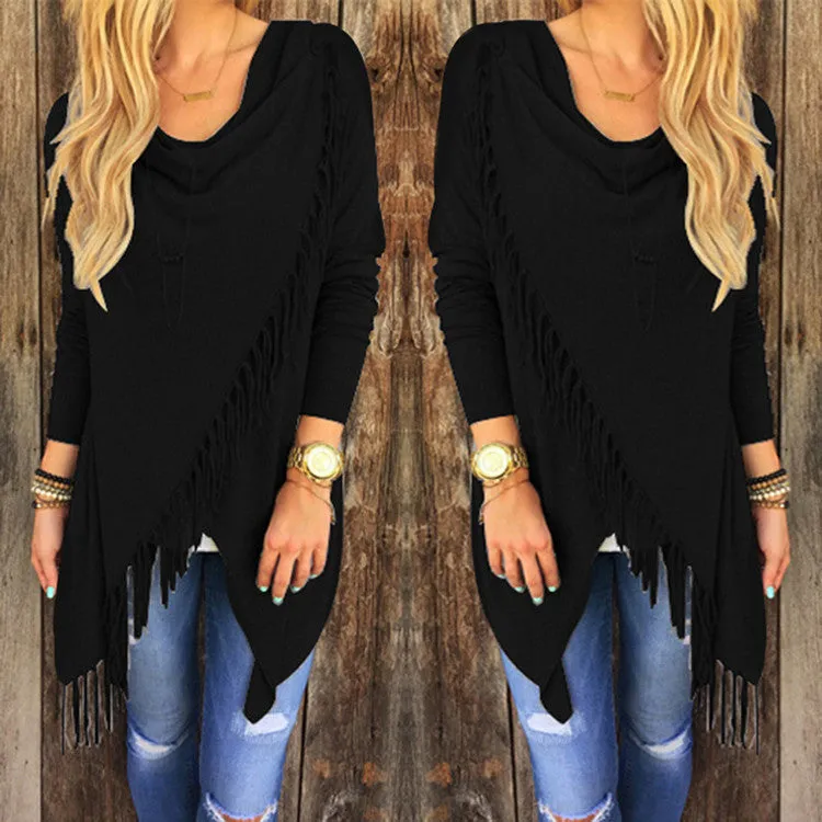 Women Long Sleeve Blouse Tassel Slash Dress Blouses Fashion Tops Ladies Casual Shirts