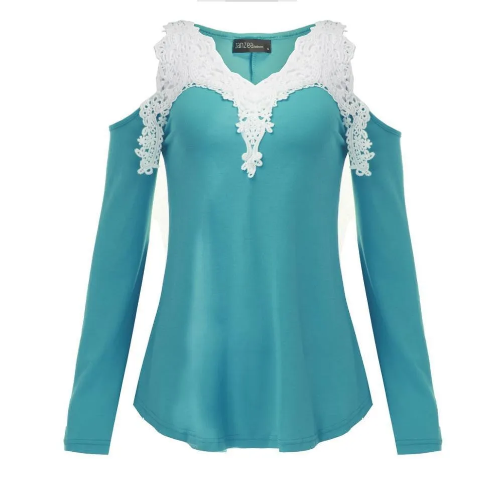 Women Trendy Casual Lace Strapless Blouse V Neck Blouses Off Shoulder Tops Plus Size