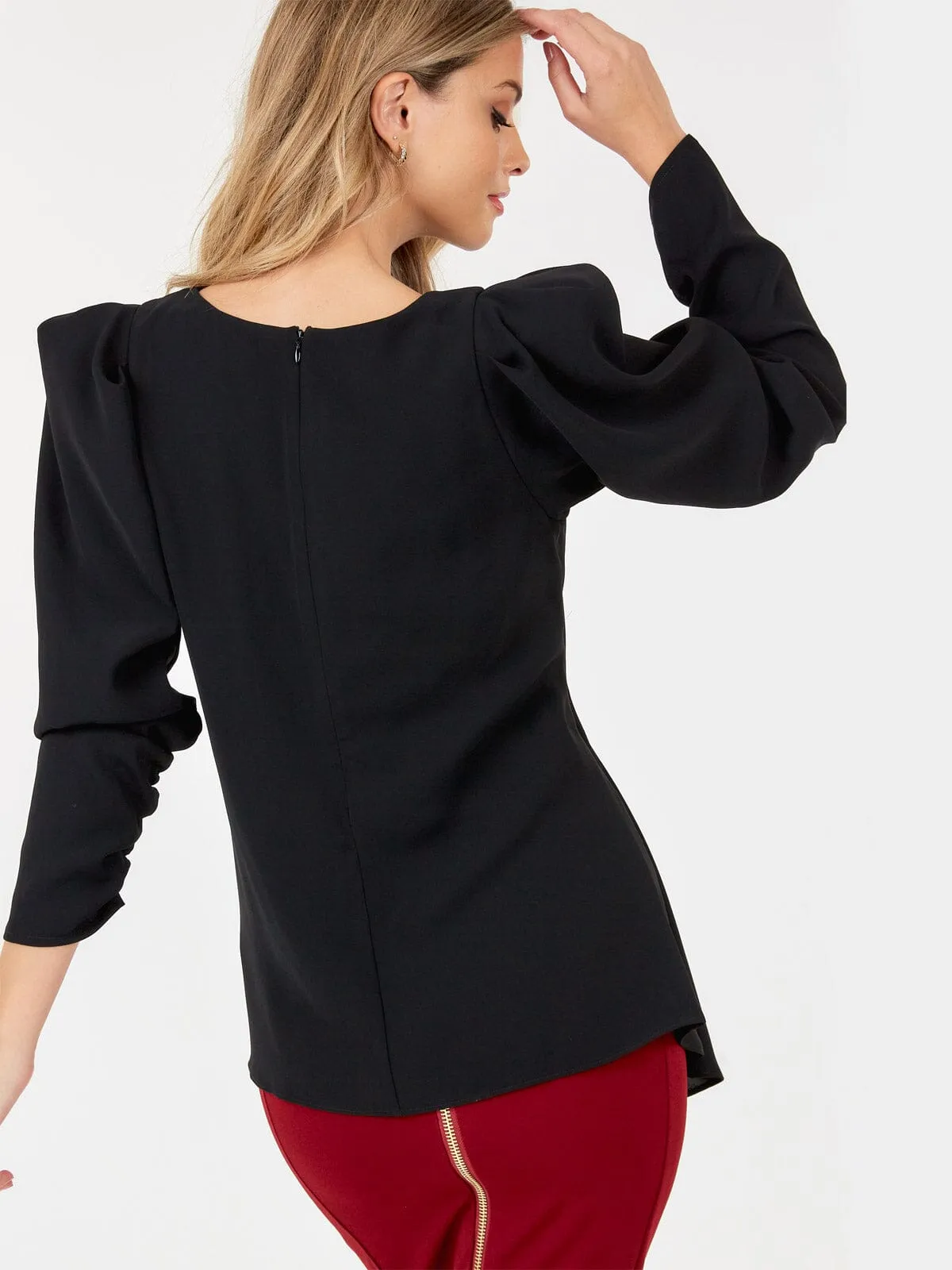 WOMEN'S 3/4 PUFF SLEEVE FRONT DETAILED BLOUSE