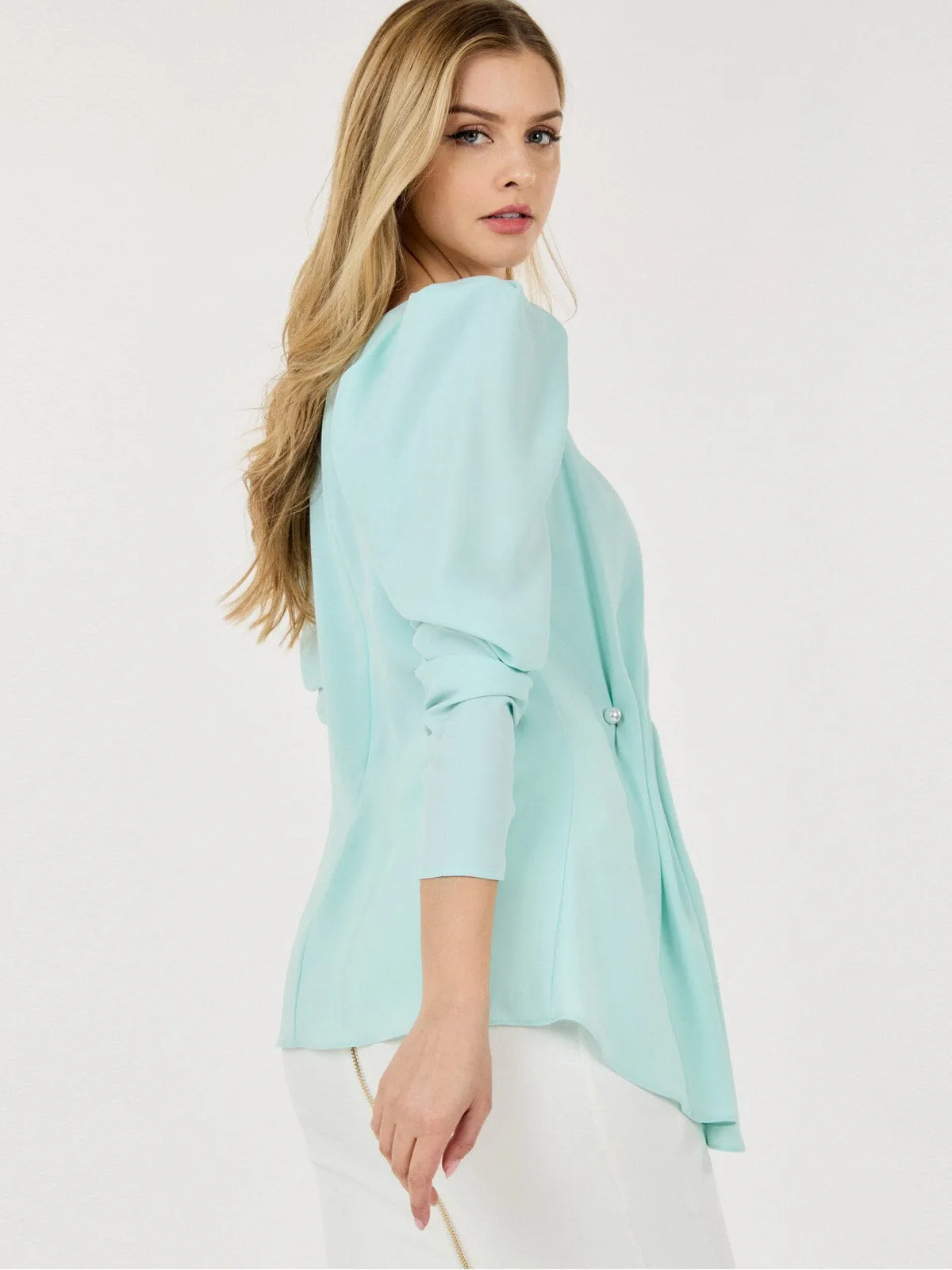 WOMEN'S 3/4 PUFF SLEEVE FRONT DETAILED BLOUSE