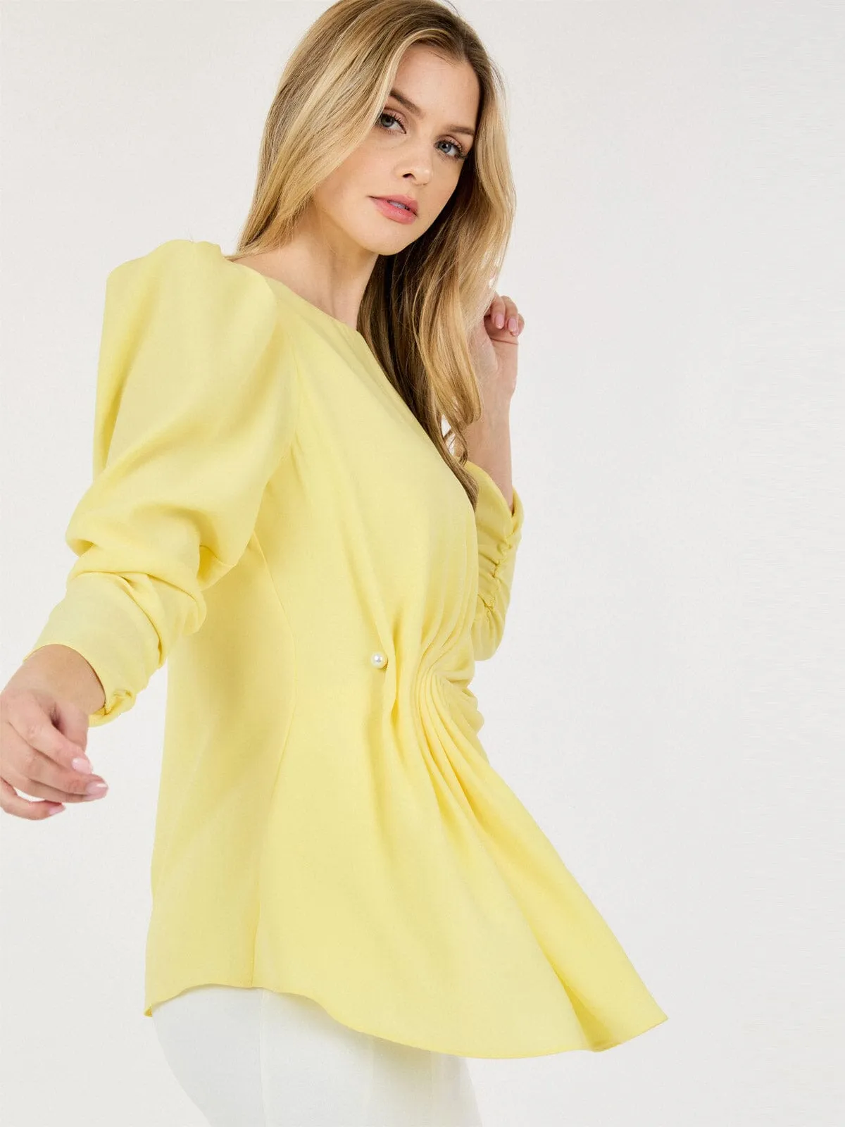 WOMEN'S 3/4 PUFF SLEEVE FRONT DETAILED BLOUSE