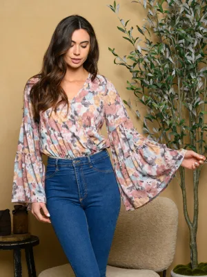 WOMEN'S BELL SLEEVE FLORAL BODYSUIT