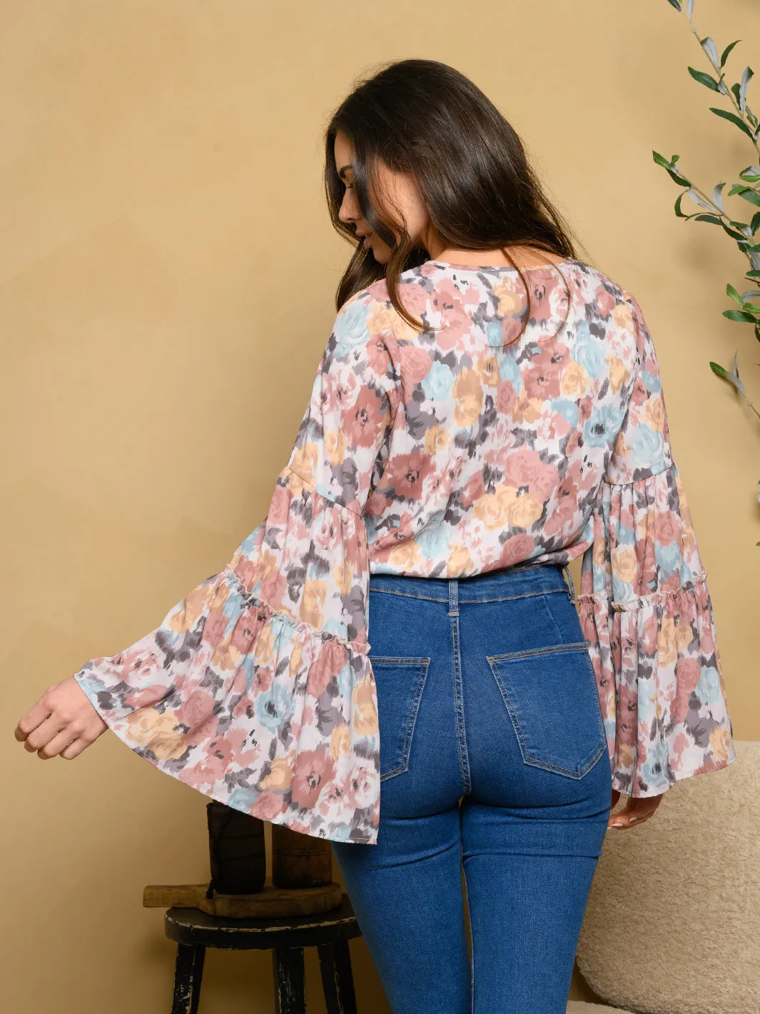 WOMEN'S BELL SLEEVE FLORAL BODYSUIT