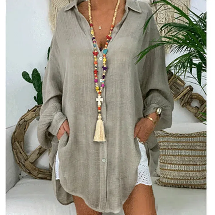 women's blouse long sleeve blouses patchwork fashion solid color