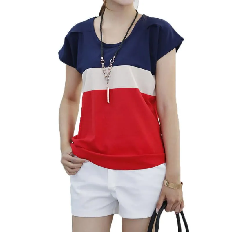Women's Blouses Fashion Casual Style Women's Blouse Tricolor Stitching Short-sleeved Women Shirts Woman Shirt Ladies Top