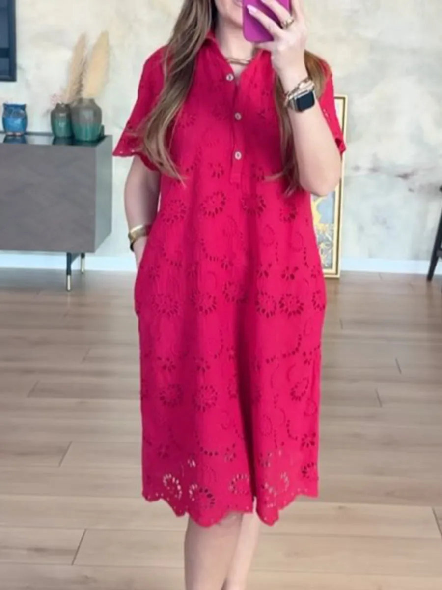 Women's Cutout Embroidered Cotton Dress