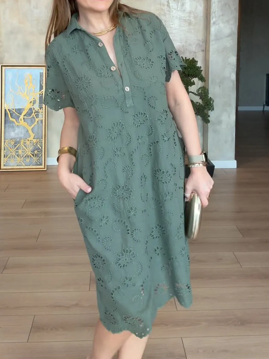 Women's Cutout Embroidered Cotton Dress