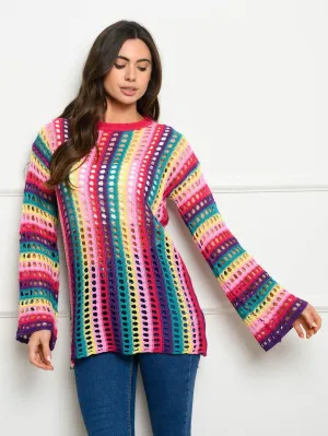 WOMEN'S LONG BELL SLEEVE CROCHET SWEATER