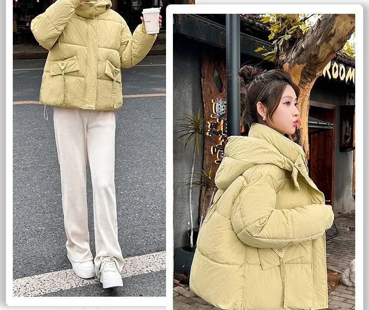 Women's Quilted Puffer Jacket in Solid Color with Padded Comfort